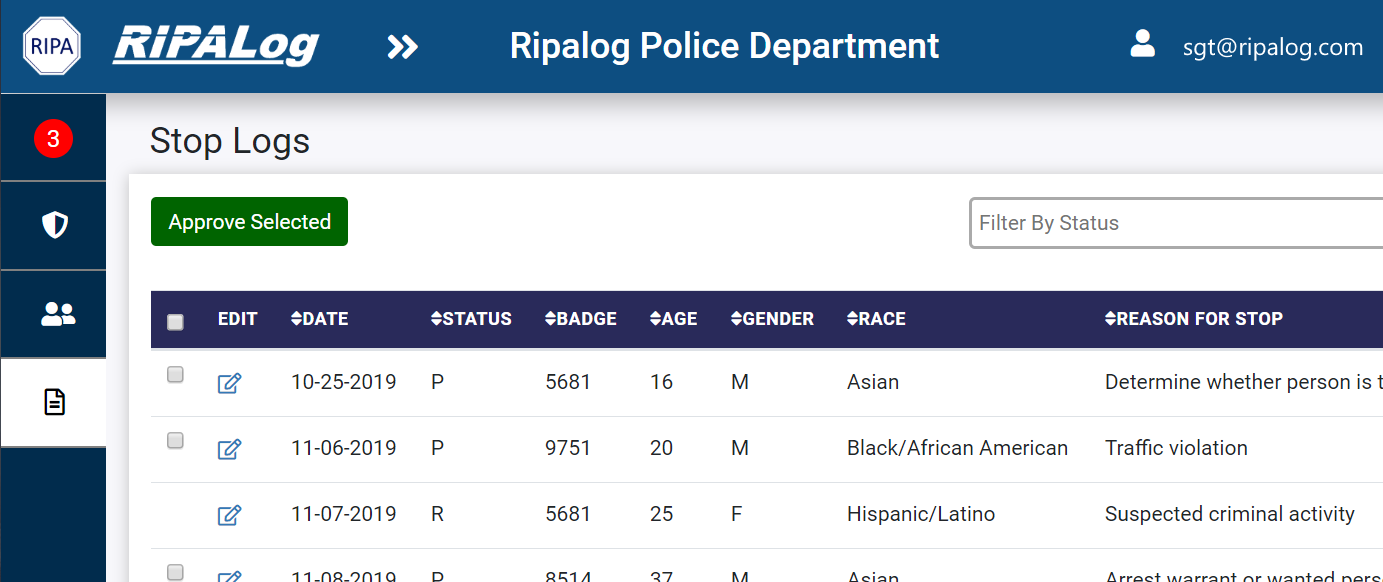 RIPA reporting web site